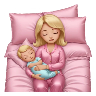 Mulher dormindo de pijama na sua cama de cetim rosa bebê sticker