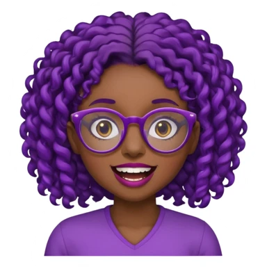 nerd emoji like with glasses showing only her 2 buck teeth but it’s a black girl with purple black curly hair face up only sticker