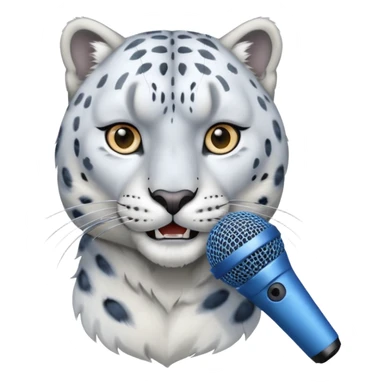 realistic snow leopard head speaking into a blue microphone sticker