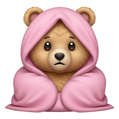 Terrified teddy bear hiding under light pink covers sticker