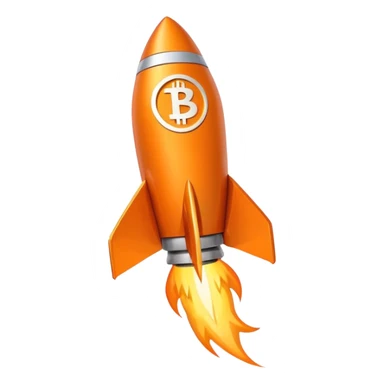 An orange rocket with the bitcoin symbol flying up and to the right sticker
