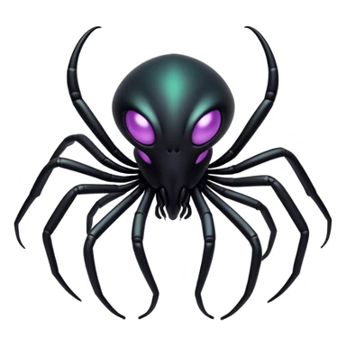 Clash of Clans aesthetic: Cinematic fierce arachnid Alien Emoji, rendered in a 3D vector-style similar to standard emojis with minimal shading and bold, simplified shapes. A compact, isometric, otherworldly creature with insectoid, organic details and subtle, eerie tentacles, softly glowing with a sinister alien charm. Simplified yet unmistakably iconic, highly detailed and consistent, glowing with a soft, spectral radiance and high shine. Stylized with a touch of bio-engineered mischief and a soft glowing outline, capturing the essence of a fearsome extraterrestrial menace with a playful twist! sticker