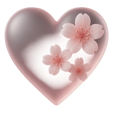 pink heart with sakura flowers, matte glass style sticker