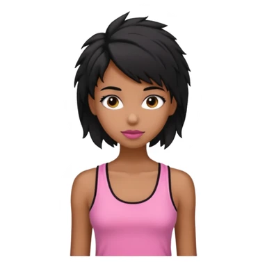 chica morena , corte de cabello negro y un poco despeinado, con una blusa de tirantes simple, rosa y coquette sticker