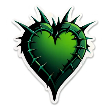 Black heart with green thorns wrapped aorund it sticker