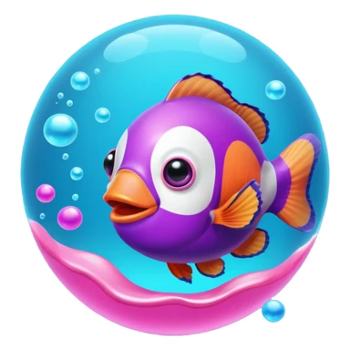ball of cyan and pink, purple colored magic goo with Rainbow Colored ClownFish sticker