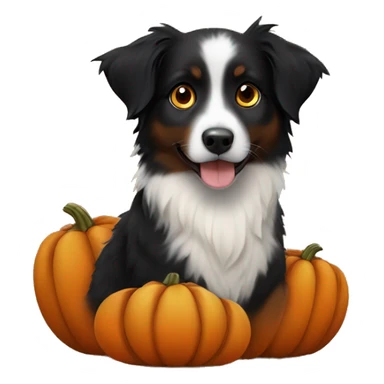 Small black australian shepherd dog in a pumpkin sticker