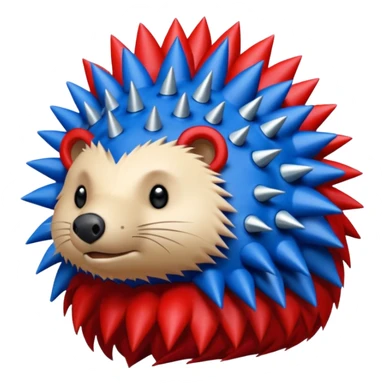 Red and blue Porcupine facing right. Bottom layer red: covers feet, round face with no facial features and 2 spikes. blue upper layer 6 spikes, 3 white 5 pointed stars in the middle of the blue. sticker
