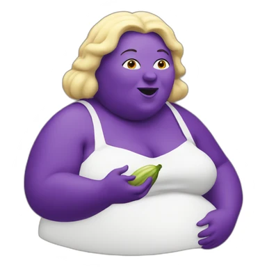 Fat lady eating an aubergine sticker
