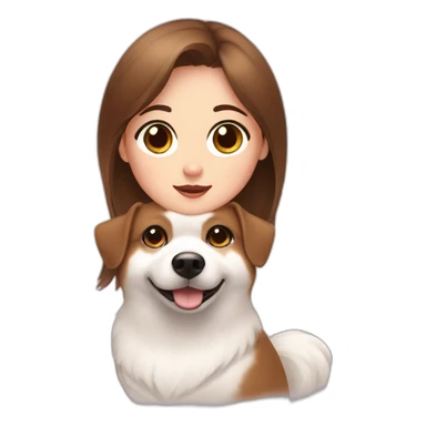 A girl with brown hair and brown eyes with a white pomerania with a black spot in the eye  sticker