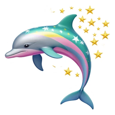 Blue, green, Yellow and pink streaked Dolphin with silver stars on it sticker