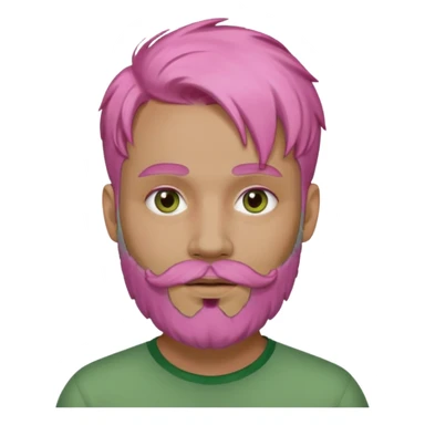 pink haired man with full full face green clay mask and beard sticker