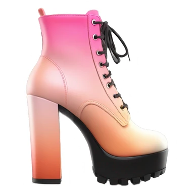 Hyper Realistic isolated top front view of a pair  of peach,pink and black ombre chunky heel zippered ankle bootie boots. sticker