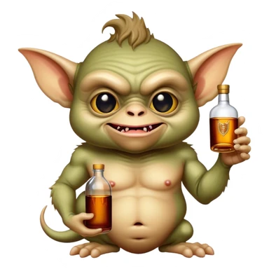 A ugly gremlin holding a Hennessy bottle sticker