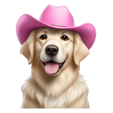 White golden retriever wearing pink cowboy hat sticker