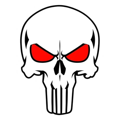 Punisher skull with bright glowing red eyes, menacing sticker