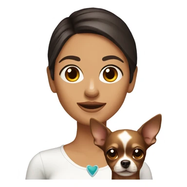 woman with dark brown hair with a solid tan chihuahua  sticker