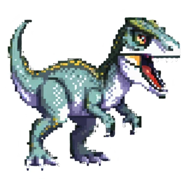 A fierce velociraptor dinosaur with sharp teeth and claws sticker