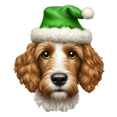 Irish doodle dog wearing a Christmas hat sticker