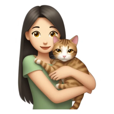 tabby cat cuddles asian human girl sticker