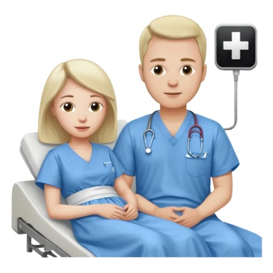 husband sitting beside hospital bed of wife sticker