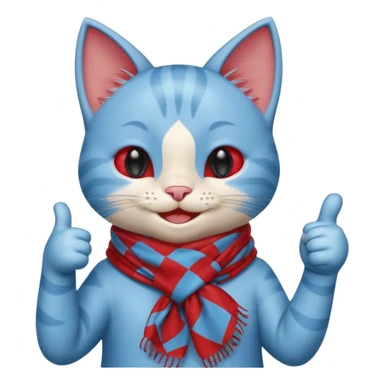 A Baby Blue Cat smiling and giving thumbs up, wearing red Checkered Triangle scarf sticker