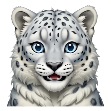 Cinematic-Comical-Snow-Leopard-Portrait-Emoji – Head tilted dramatically with an exaggeratedly amused expression, featuring a thick, spotted white-and-grey coat with a dense ruff around the neck, wide, piercing icy blue eyes filled with playful disbelief zoomed out showing the shoulders sticker