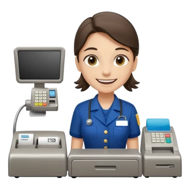supermarket employee at a cash register, full body sticker