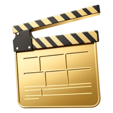 ultra simplified movie clapper with gold and white colors, two simple rectangles with a diagonal line sticker