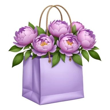 Realistic white shopping bag with lilac peonies in it sticker