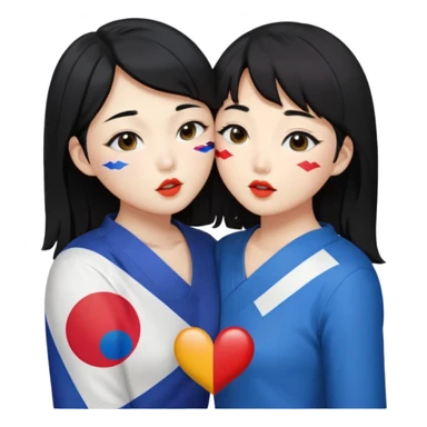 Korean lesbians, kisses and Let them both have black hair, kiss each other, have a lesbian flag on their cheeks, be sweet, dress openly, have open waists  sticker