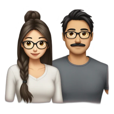 asian-moustache-glasses-ponytail-boyfriend-and-brune-girlfriend sticker