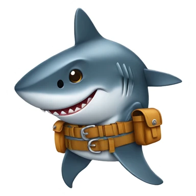Shark emoji wearing tool belt sticker