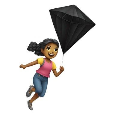 Girl flying a black diamond shaped kite sticker