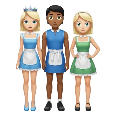 King, black hair, body, legst, blue eyes, shoes, maid blonde hair, green eyes, sexy short sleveless White dress, shoes sticker