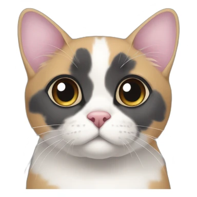 older diluted calico, white chin, black and pink nose, mostly dark grey with whiteish beige forehead, dark grey ears sticker