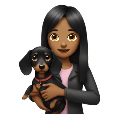 black bob and bangs girl holding a black and tan dachshund  sticker