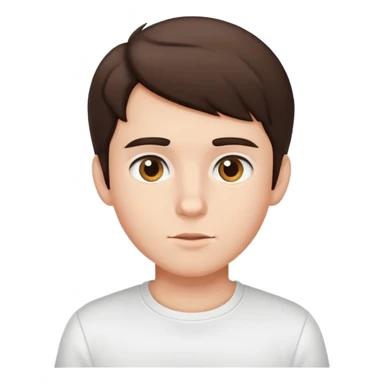 A brunnete boy with a white shirt sticker