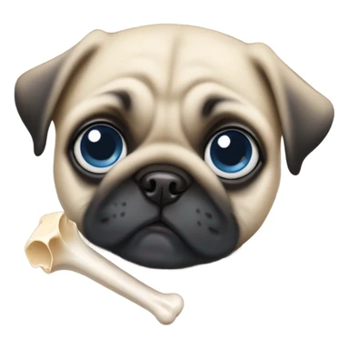 Baby pug with big blue eyes chewing a bone  sticker