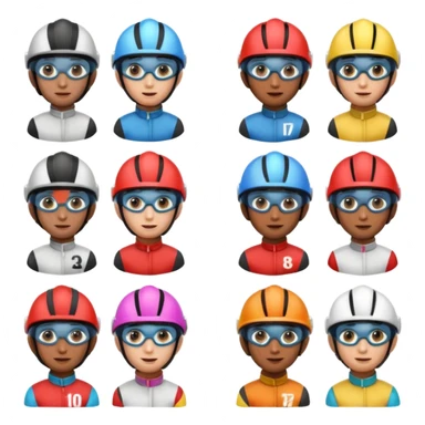 diverse horse race jockey portraits, head and shoulders only, different skin tones, different helmet colors, racing goggles, 3D cartoon, mobile game icon style, clean background, no text, no watermark
 sticker