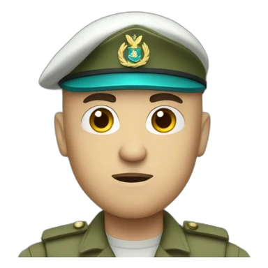 Bald white angry furious serious military man with teal beret and khaki idf uniform sticker