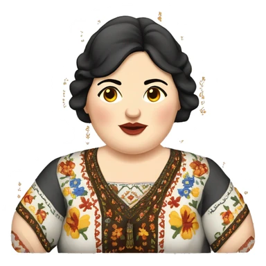 European dark-haired obese woman in Ukrainian embroidery sticker