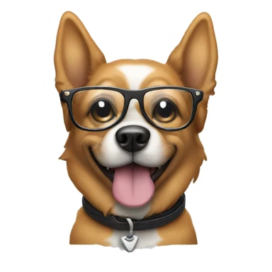 Dog with glasses and a motorcycle sticker
