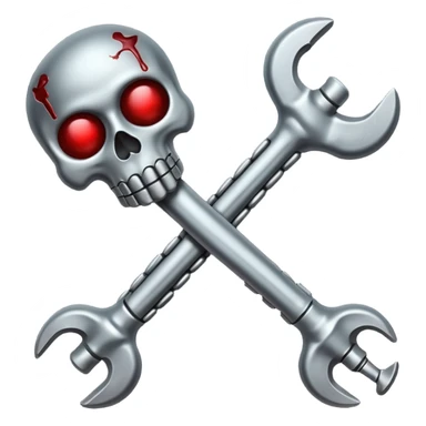 Emoji-style metallic bones with traces of blood, steel texture, dark dramatic tone, clean background sticker