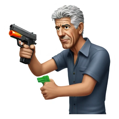 Anthony bourdain with a water pistol  sticker