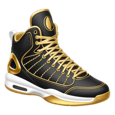 a basketball shoe with gold laces sticker