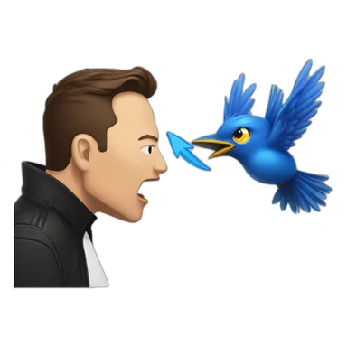 Elon Musk being attacked by a blue bird sticker