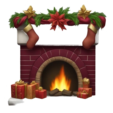 Realistic decorated burgundy Christmas fireplace sticker