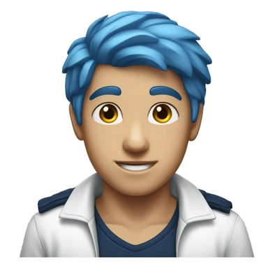 A boy with blue hair, navy blue pants, a white shirt and a restriction logo on it. sticker