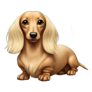 Blonde long-haired dachshund with a moon sticker